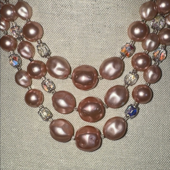 vintage Pink Faux Pearl Multi-Strand Necklace - Picture 2 of 3